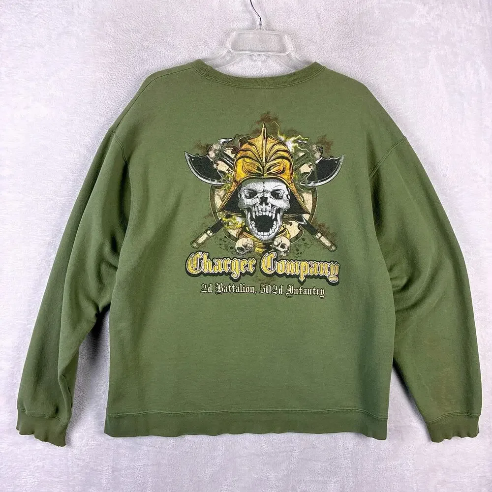 VTG Charger Company Sweatshirt Men L Green 502nd Infantry 2nd Battalion Army